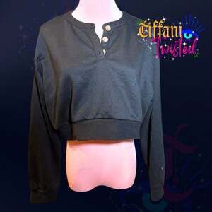 Princess Polly Cropped Henley Long Sleeve Top – Women’s Medium – Black – NWOT